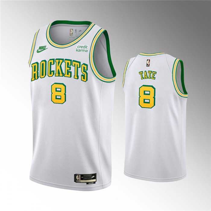 Mens Houston Rockets #8 JaeSean Tate White Swingman Classic Edition Stitched Basketball Jersey Dzhi